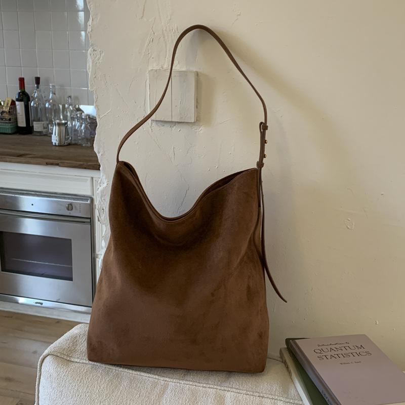 

Вместительная сумка-ведро из замши в стиле ленивый ветер, женская, 2025, новая, ретро, повседневная, тоут, на одно плечо, через плечо, большая сумка