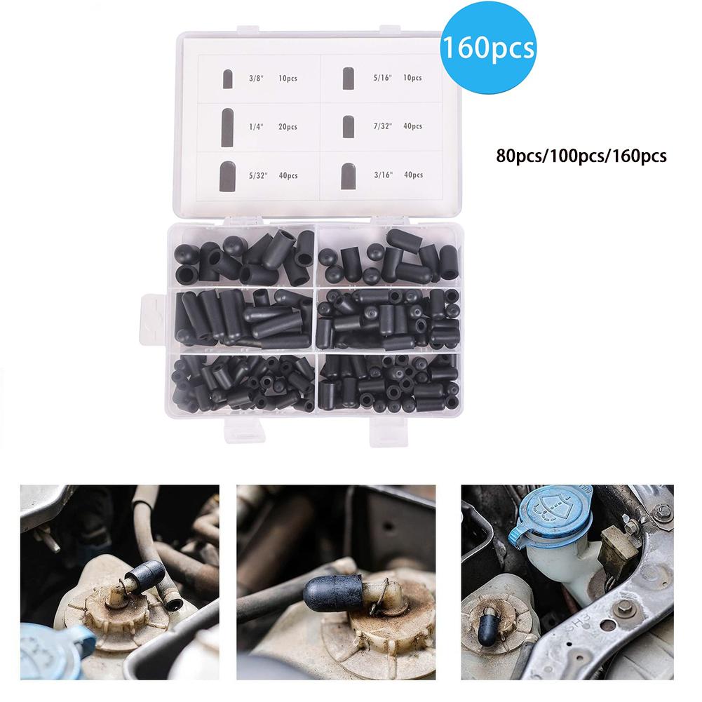 80-160 Pcs Black Rubber Vacuum Dust For Caps- Assortment Kit For Car Carburetor Valves And Ports, Mixed Sizes, Dust Seal