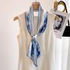 Blue oil painting neck small long silk scarf women's spring and summer shirt high-end scarf new bag headband