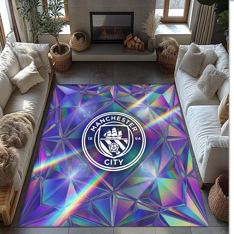 Manchester City Printed Flannel Area Rug Non Slip Soft Polyester Floor Carpet Indoor Decor Mat for Bedroom Living Room Sofa
