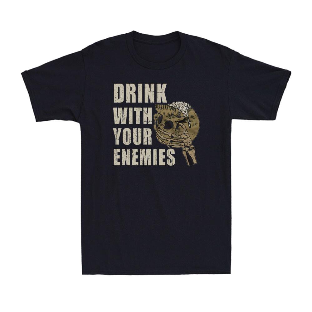 Drink with your Enemies Horror Skull Warrior Funny Vintage Men T-shirt T-shirt XXXL