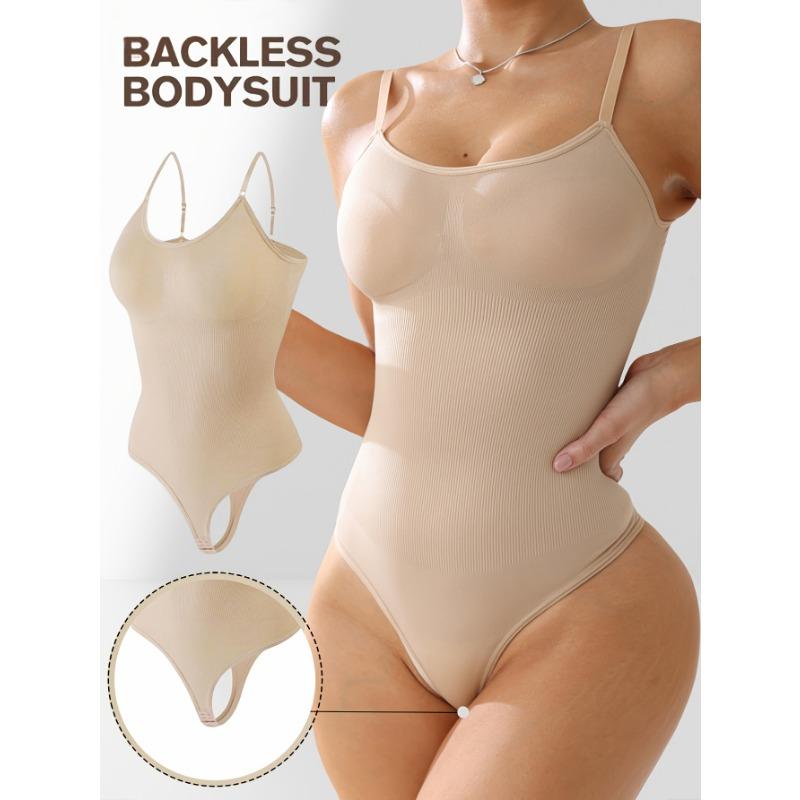 Elegant Solid Color Backless Bodysuit for Women High Support Tummy Control Slimming Design Nylon-Elastane Blend