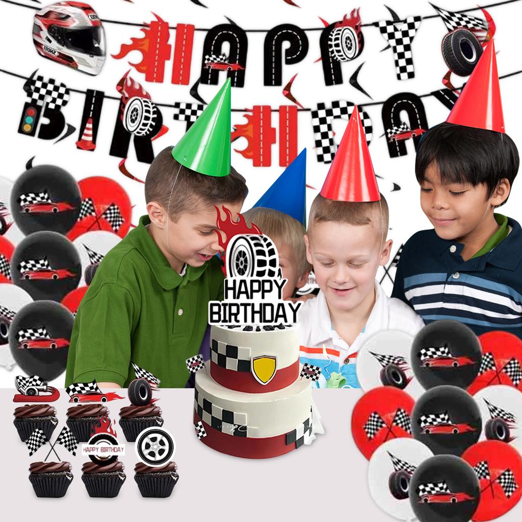 Racing Black And Checkered Party Supplies Boy Theme Birthday Decoration Tablecloth Banner Venue Layout