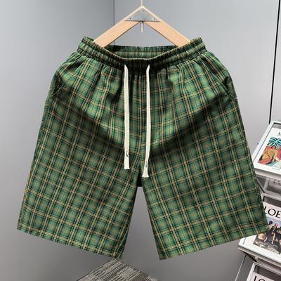 Herren Karo Casual Shorts, Elastischer Bund mit Kordelzug Sommer Strandhose (L-5XL)