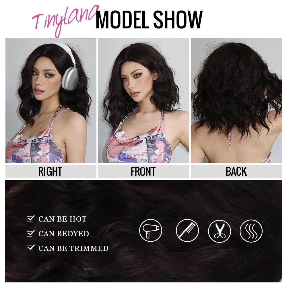 Curly Short Dark Brown Wave Synthetic Wigs for Women Afro Daily Black Brown Natural Hair Wig Middle Part Cosplay Heat Resistant