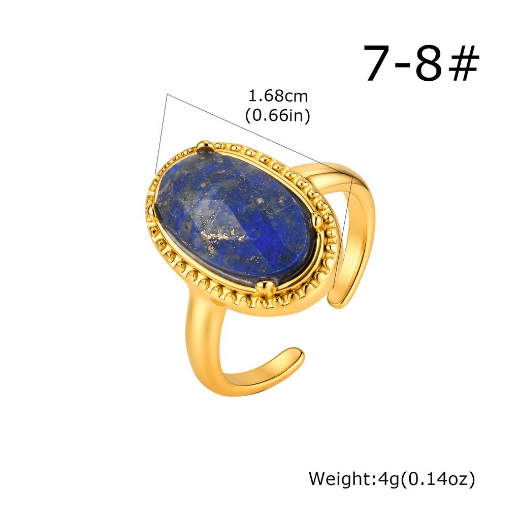 Natural Lapis Lazuli Ring Oval Blue Stone Stainless Steel Adjustable Open Ring Women Waterproof Handmade Jewelry