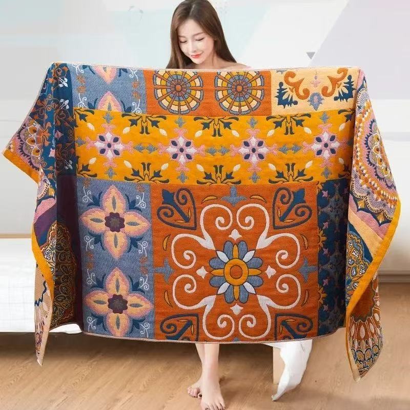 All-Season Gauze Bath Towel Blanket with Floral Pattern - 160x80cm