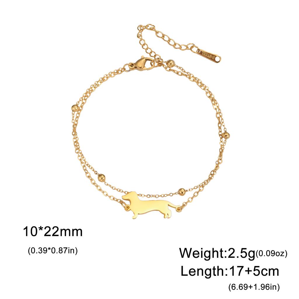 Adjustable Titanium Steel Bracelet With Dachshund Pendant Minimalist Double Opening Design Trendy Personalized Jewelry