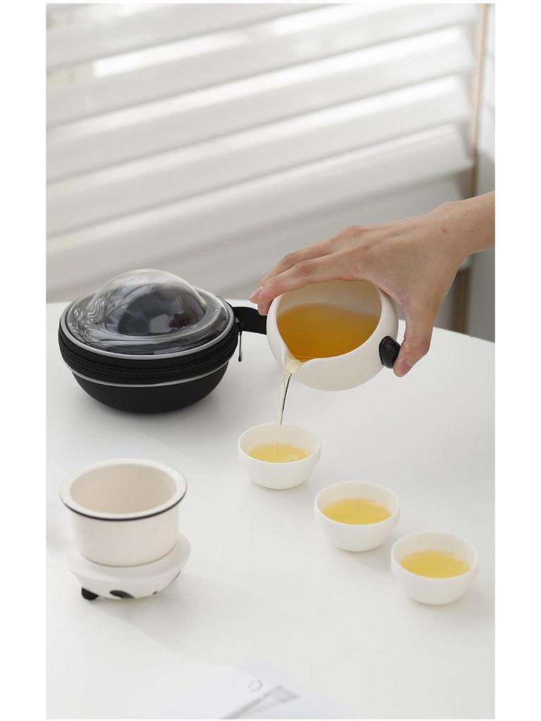 Red Panda Portable Tea Set: One Pot, Three Kung Fu Cups, Creative Ceramic Design