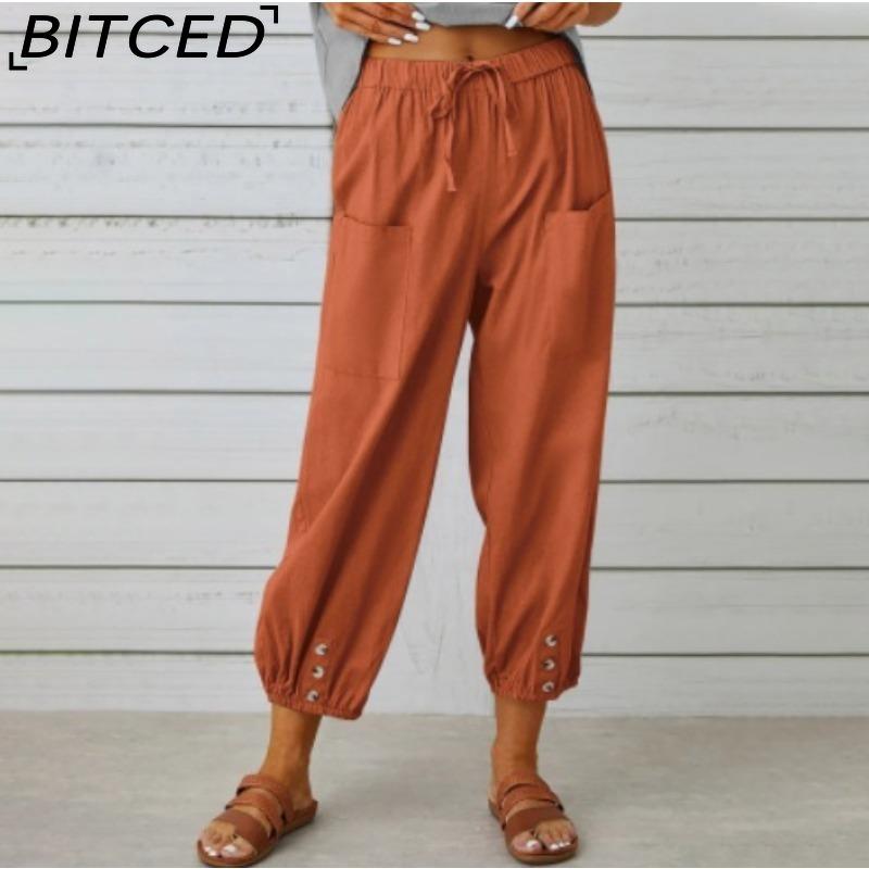 BITCED 12 Color Women's Fashion Casual Solid Color Print Pants & Capris