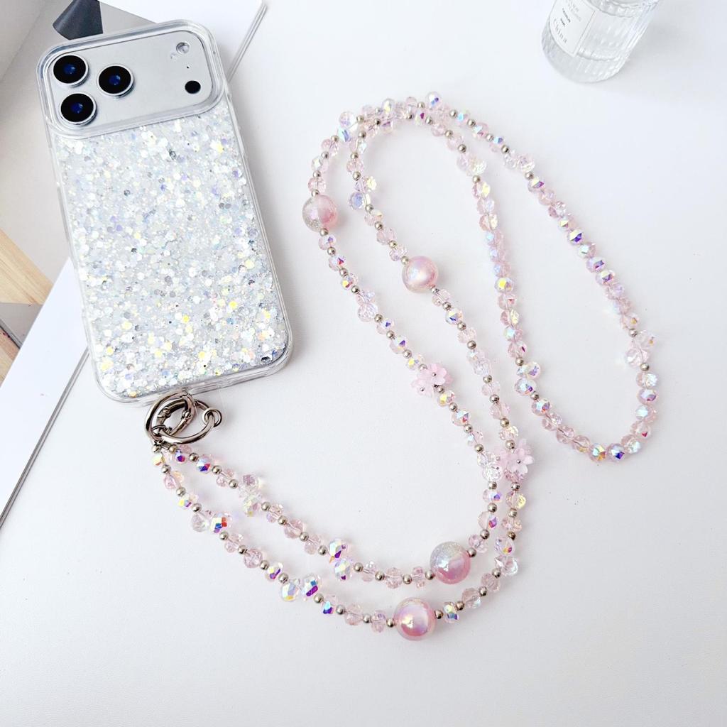 Crystal Bead Flower Phone Charm & Versatile Anti-Loss Crossbody Chain Keychain
