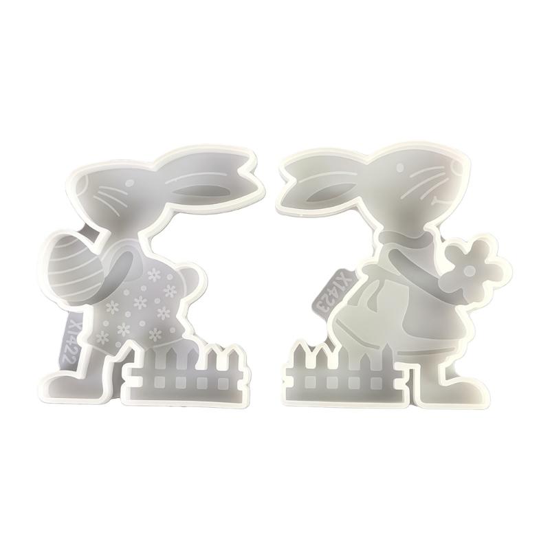 

2Pcs Rabbit Hold Flower Eggs Silicone Molds for Handmade Candle Soap Cement Figurines Easter Decoration Resin Casting 1