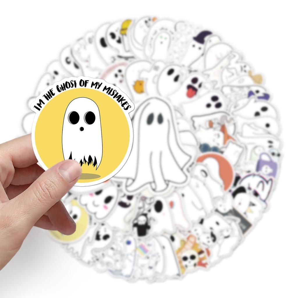 100 Unique Cartoon Ghost Graffiti Stickers for Halloween - Perfect for Suitcases, Scooters, Refrigerators, and Cars