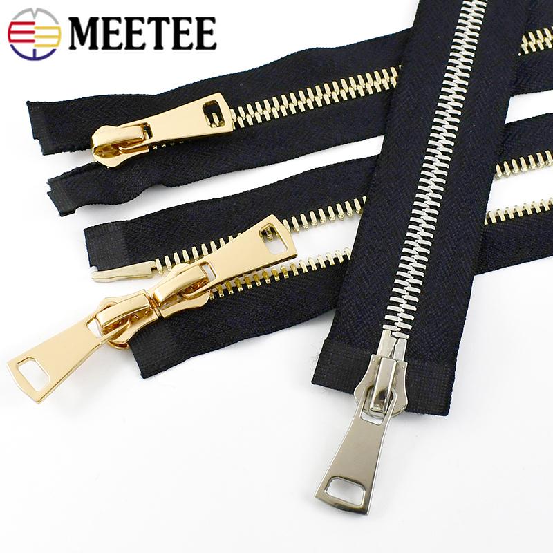 Meetee 70/80/90/100cm 8# Cremalleras Metálicas de Extremo Abierto con Doble Deslizador Cremalleras para Ropa Bolsas Cierres de Bloqueo Automático Accesorios de Costura DIY para Reparación