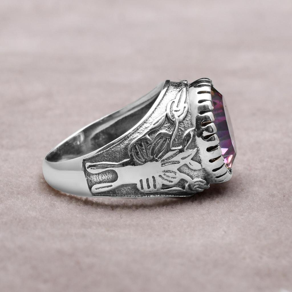 12 Mm Round Shape Mystic Topaz 925 Sterling Silver Classy Designer Shank Statement Ring For Unisex