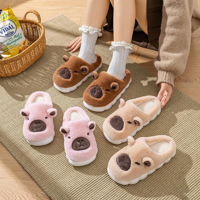 Cotton slippers cute kapibara autumn and winter home cute capybara warm velvet couple shoes