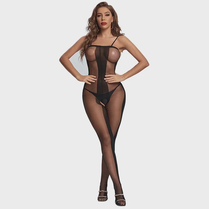 Sexy gestreiftes Jacquard-Dessous-Set mit Strapsen und Strümpfen – Übergröße