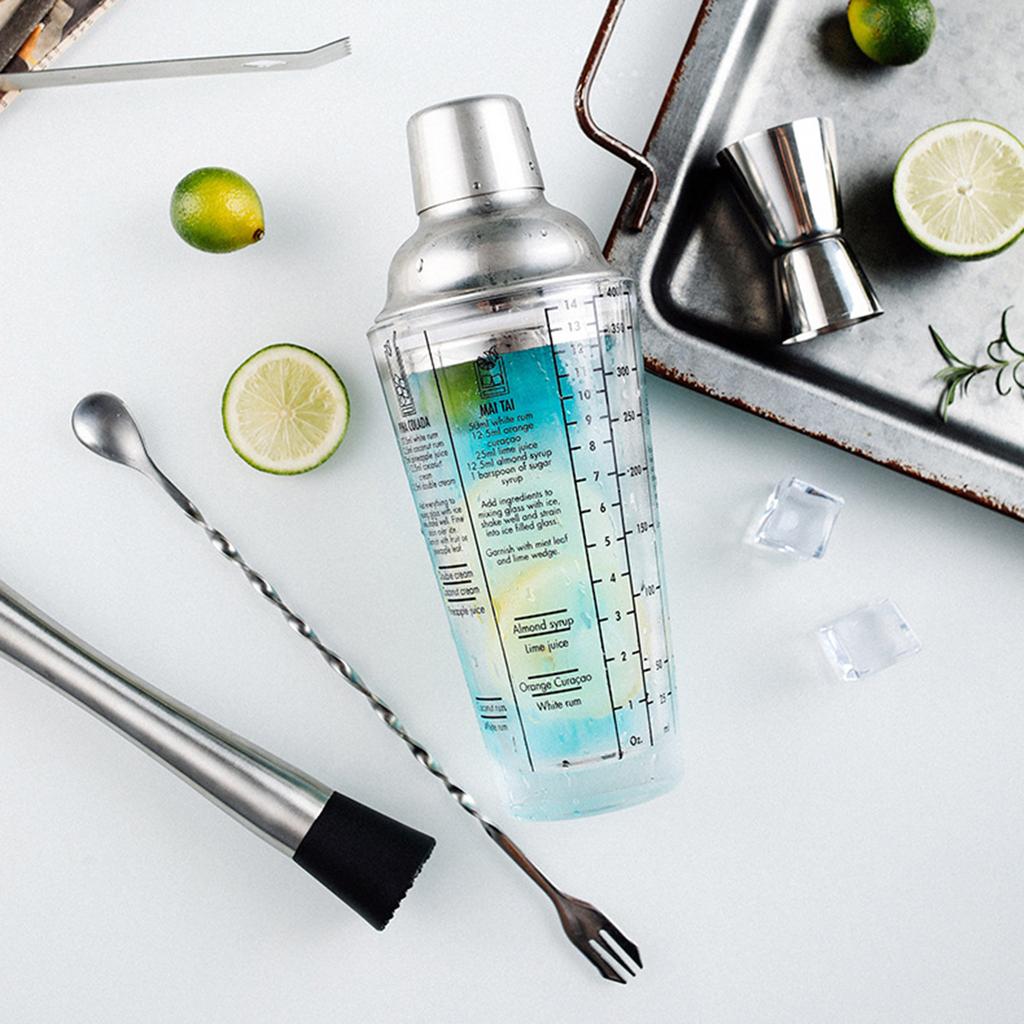 Premium 400ml Glass Cocktail Shaker Set Bartender Set with Mixing Glass Bar Spoon for Home and Professional Use