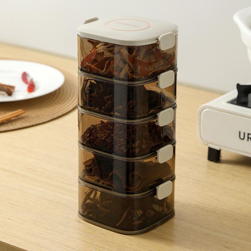 Multi-Layer Spice Storage Box for Home Kitchen - Compartmentalized, Sealed, Organize Dried Chili, Sichuan Peppercorn, Star Anise, Seasonings