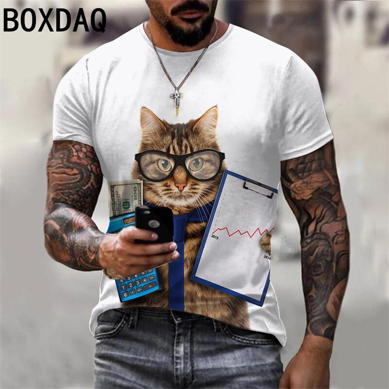 

Оверсайз 6XL 3D Мультфильм Симпатичные футболки с животными Забавная футболка с принтом кошки и собаки Мужчины Лето Повседневная футболка с коротким рукавом