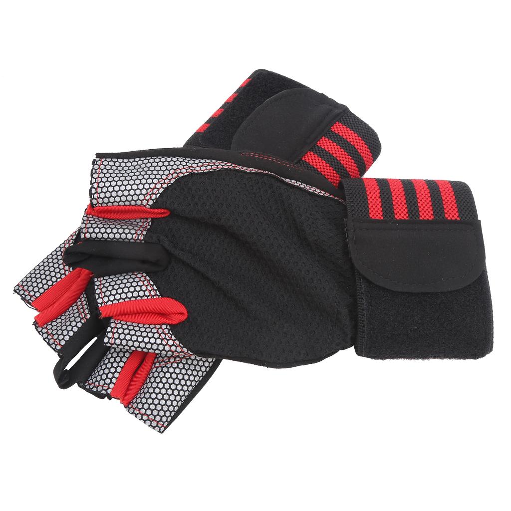 Half Finger Cycling Protective Gloves AntiSlip Brthable Gloves(Red )