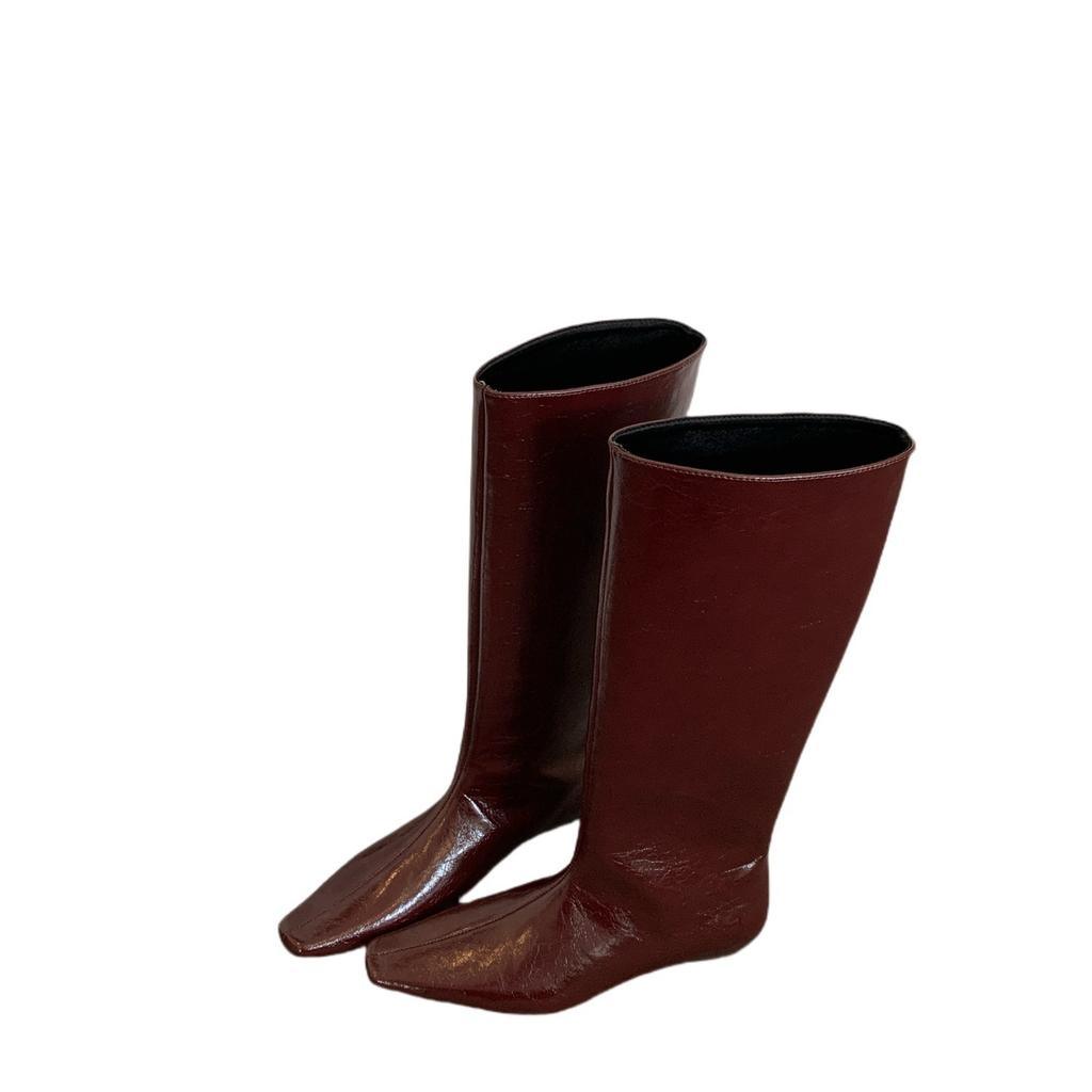 European and American style big tube minimalist style long boots women's 2025 new ins wind pointed retro knight boots slope heel thin boots