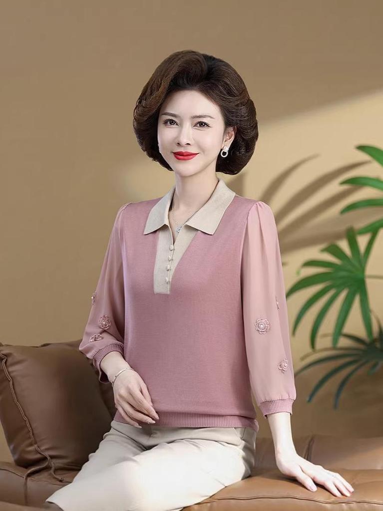 Mom's Seasonal Long-Sleeve T-Shirt for Middle-Aged and Elderly Women