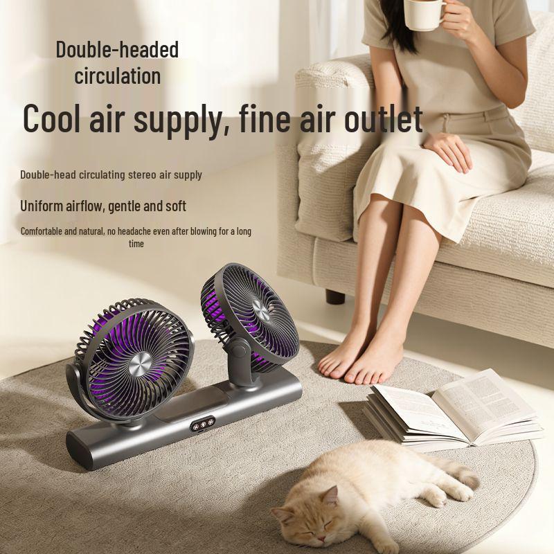 Adjustable Dual-Head Fan with Light for Home and Travel