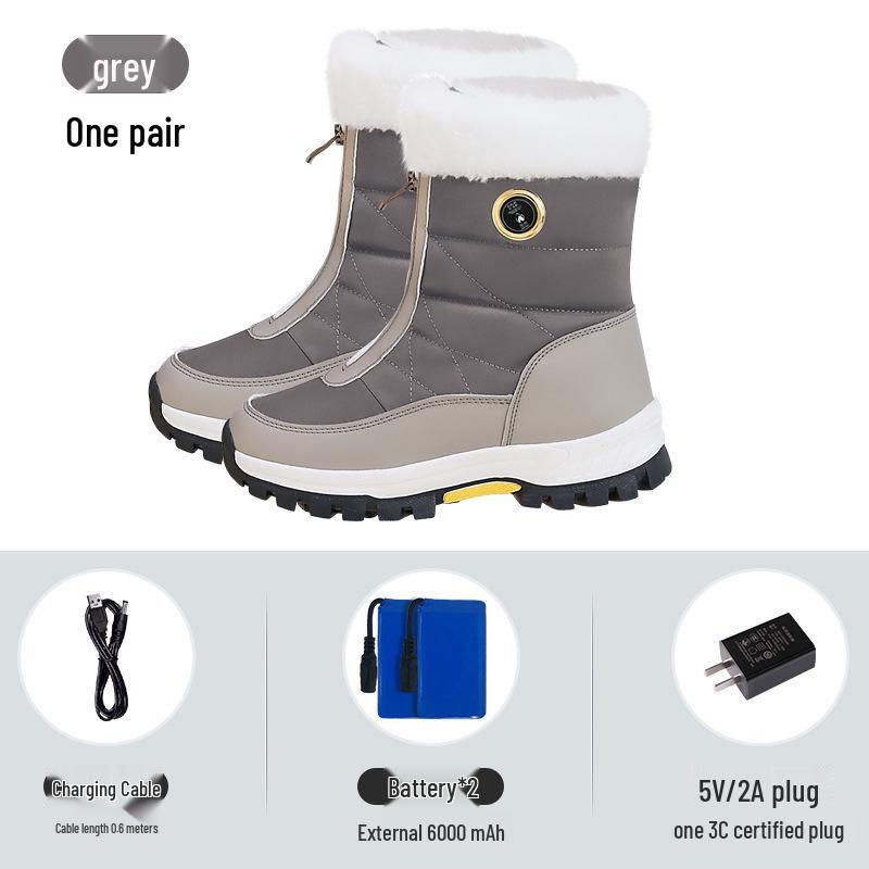 Rechargeable Electric Heated Wool Snow Boots for Women - Warm Cotton Shoes with Heating Insoles.