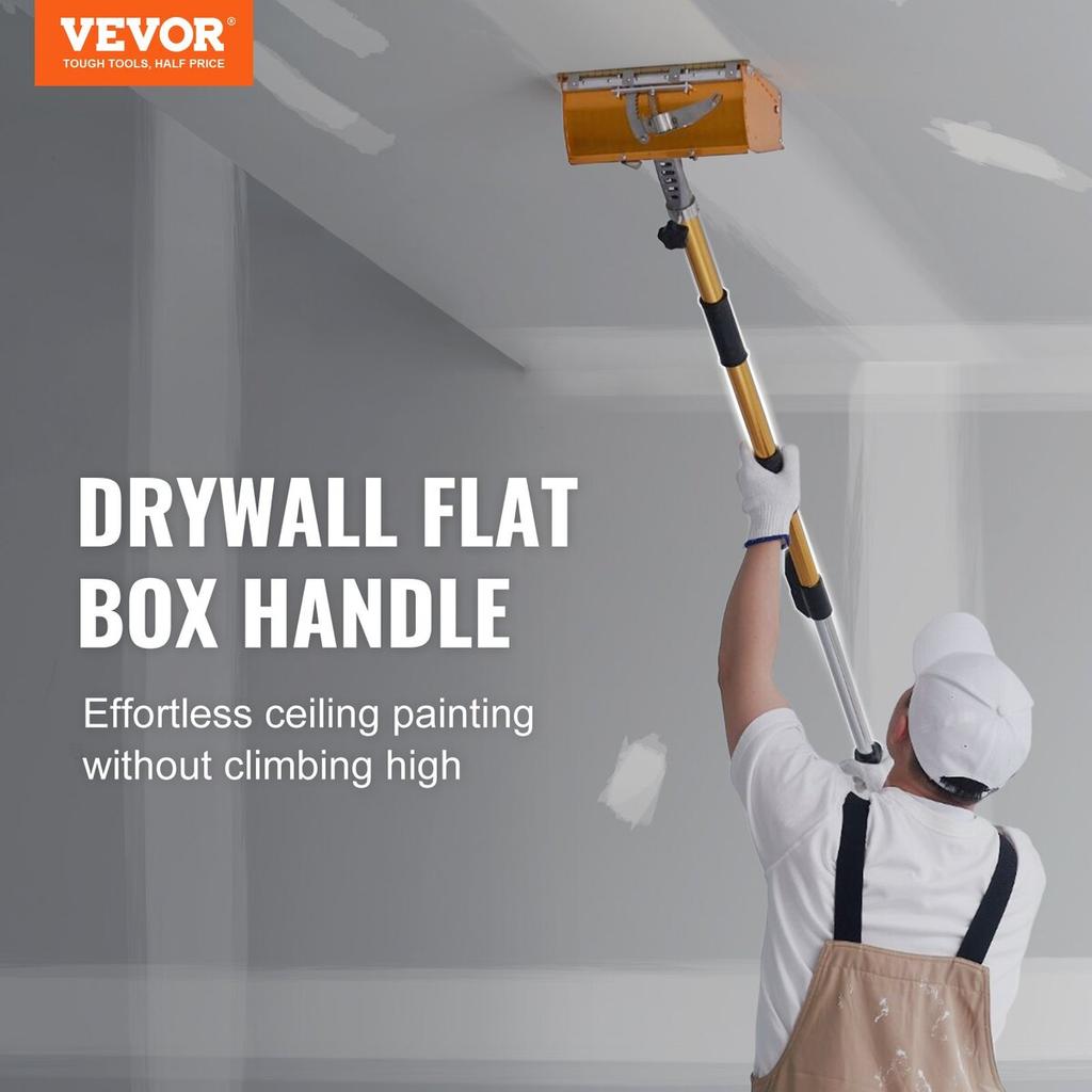 Drywall Flat Box Handle, 40''-64'', Anodized Aluminum Flat Finishing Extension Handle, 5-Section Length Adjustable, Non-slip Grip and 360° Painting