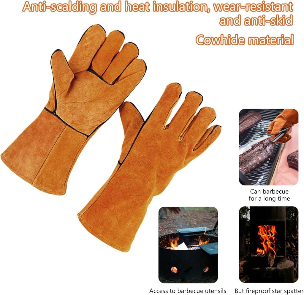 Heat-proof Welding Work Gloves 1/2 Pair Flame-retardant Metal Welding Protector Yellow Gloves Soldering Welding Gloves Tools