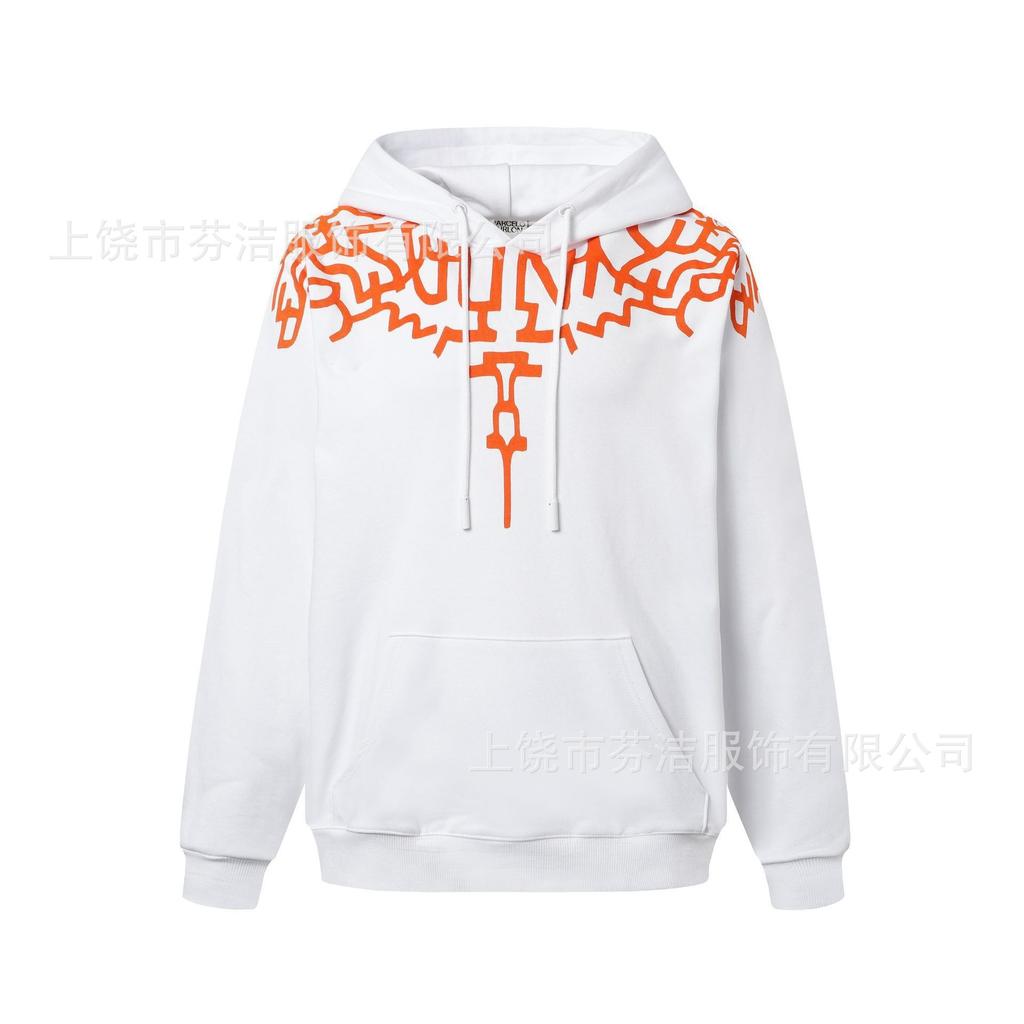 American street lightning wing print jacket men's and women's autumn and winter black loose shoulder heavy trendy hooded top