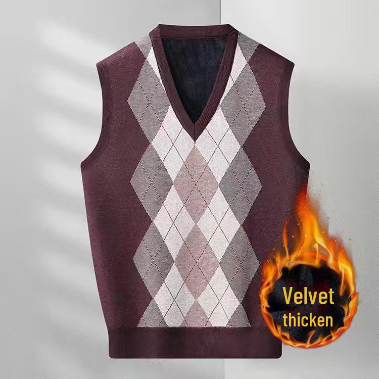 Herre høst/vinter pluss fløyels V-hals Diamond Jacquard genservest