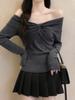 Autumn 2025 Women's Off-Shoulder Twist Slimming Long-Sleeve Knitted Top