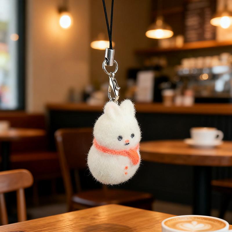 Cute Flocked 3D Resin Bear Keychain Sweet Creative Student Phone Chain Pendant Bag Accessory Phone Strap Gift