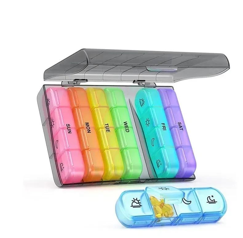 Pill Cases Box Organizer 7 Days 21/28 Grids 3/4 Times Portable Travel with Large Compartments for Vitamins Medicine Fish Oils