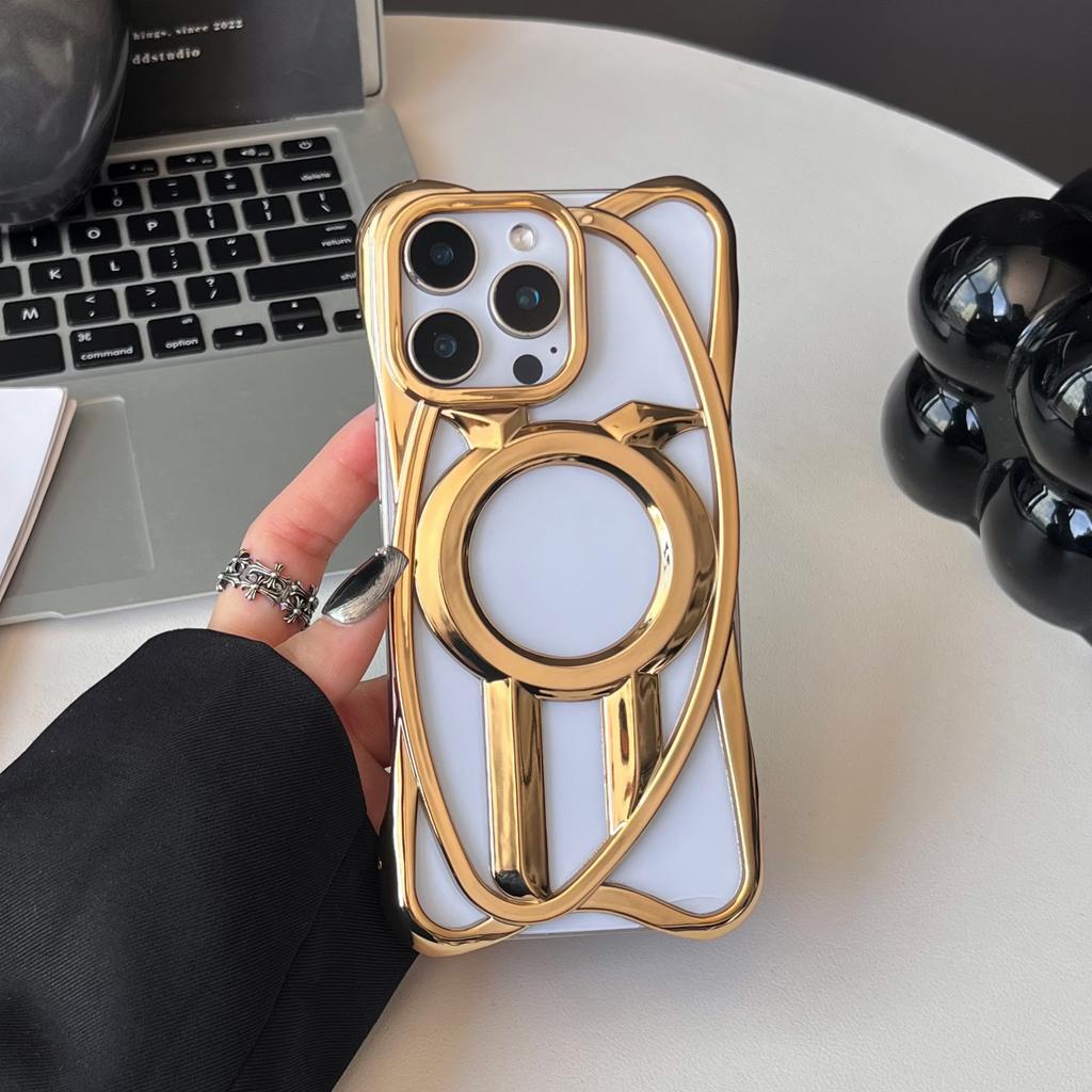Plating Hollow Out Magnetic Shockproof Phone Case for iPhone 16E 12 13 14 15 16 Pro Max Heat Dissipation Wireless Charging Cover