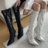 Fashion Fashion Rivet Ladies Knee High Boots With Thin Heels Female Zippers Shoes Footwear Pointed Toe Women Long Modern Boots Shoes