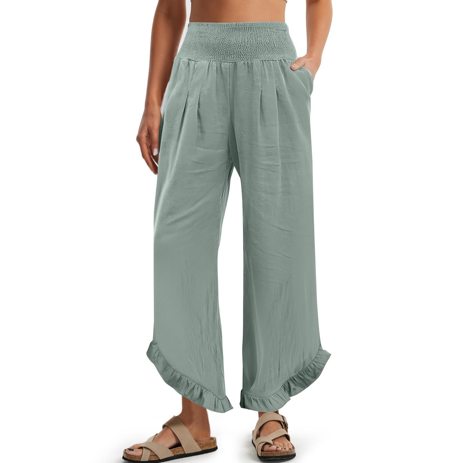 

Женские брюки-палаццо, летние повседневные струящиеся брюки с широкими штанинами, наряды для пляжа, путешествий, отпуска XL