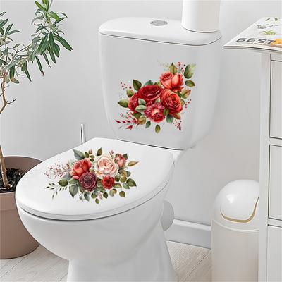 Sticker Toilet Salle de Bain Fleur Rose Stickers Muraux DIY WC Salle d'Eau Affiches PVC Décalcomanie Décoration Maison Armoire Réfrigérateur