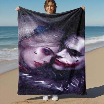 1pc Joker and Harley Quinn Outdoor Blanket - Throw Blanket, Soft , Flannel Blankets, Living Room, Travel, Camping C1209078