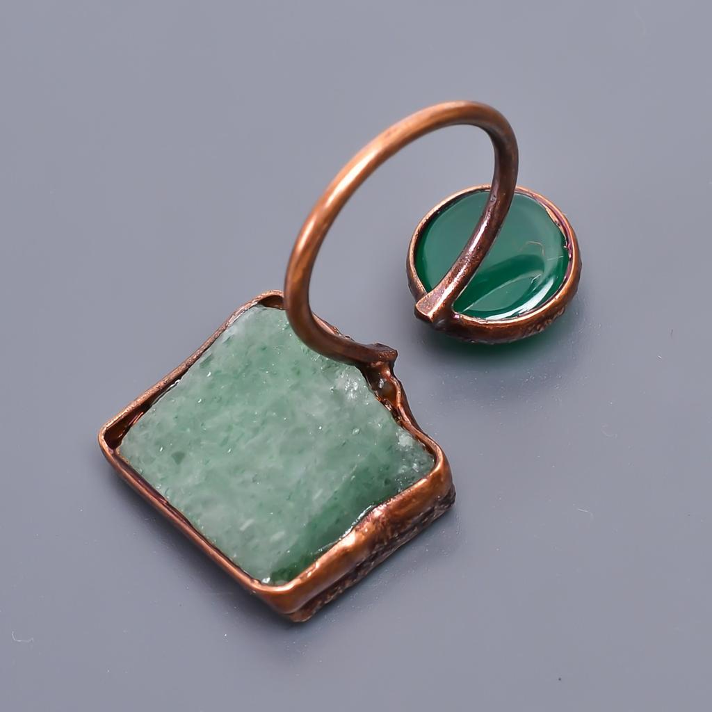 Heart Chakra Fancy Natural Aventurine Copper Eternity Electroformed Ring Jewelry V-50