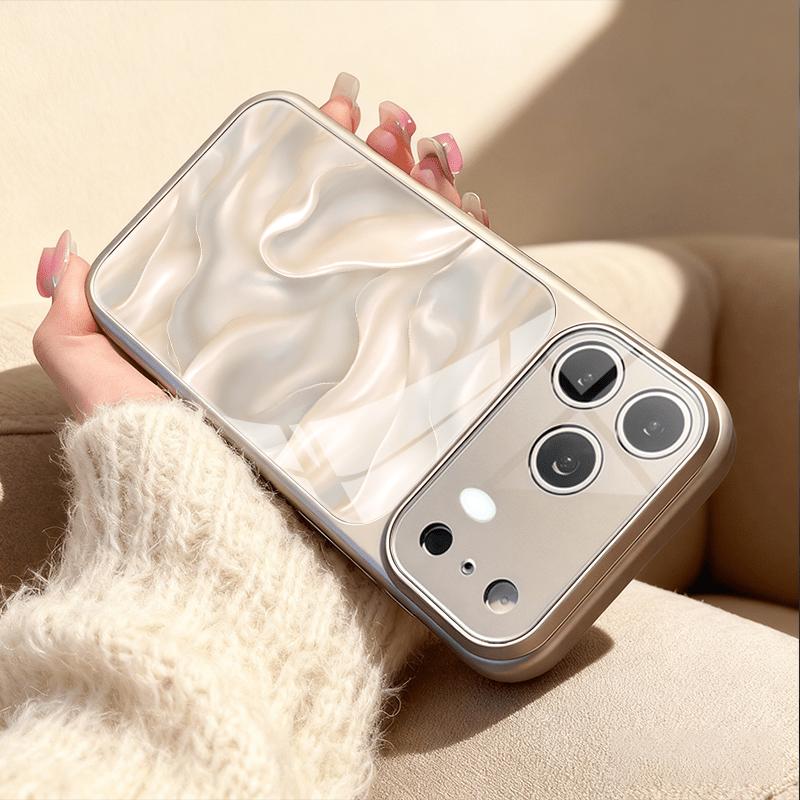 Silk-textured printed pattern tempered glass Phone Case for iPhone 17 16 15 14 13 12 11 Pro Max Plus with lens protection Cover