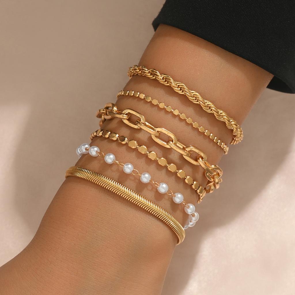 Ensemble de Bracelets pour Femmes Style Européen et Américain Bracelet Design Géométrique Tissé Bijou Polyvalent