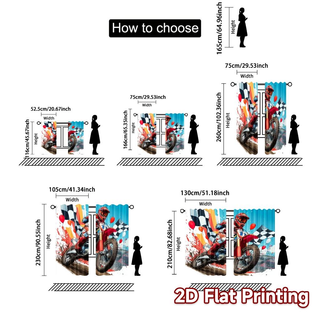 2pcs, 2D FLAT PRINTING Curtains (Without Rod) MotoRacer Chase Print Chic Curtains Semi-Sheer Curtains Decorations Suitable for