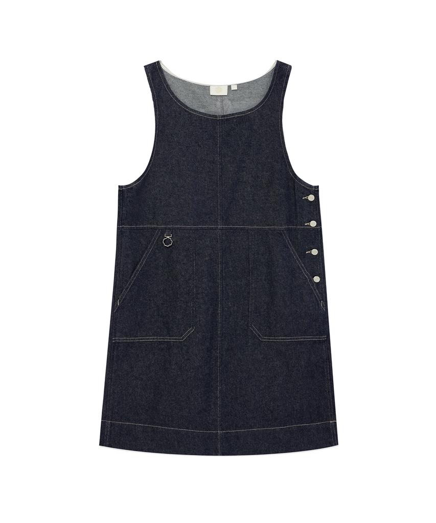 Covernat Woman Suspender Denim Dress Indigo