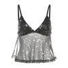 Sequined Patchwork Mesh Camisole V-neck Top