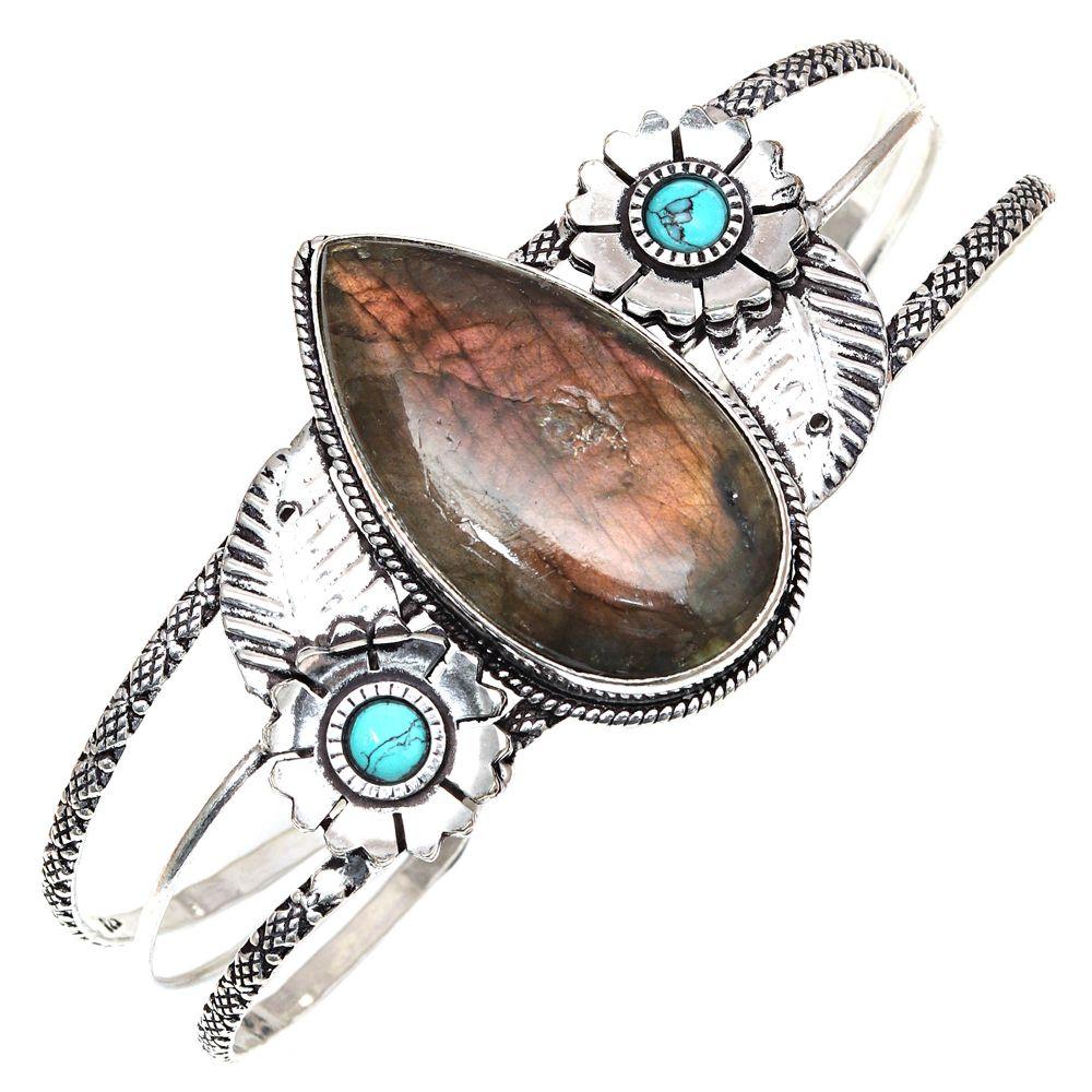 

Blue Fire Labradorite Gemstone Silver Jewelry Cuff Bracelets 7 Adjustable