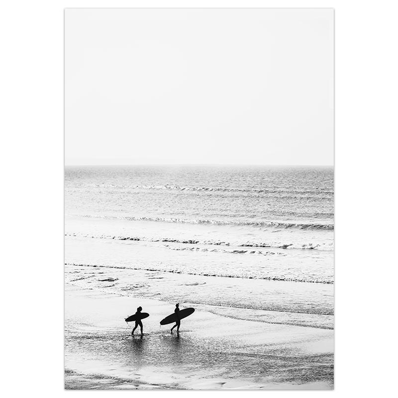 Black and White Style Wall Art Beach Surfing Poster Palm Canvas Painting Modern Pictures Decor for Living Room Home Decoration