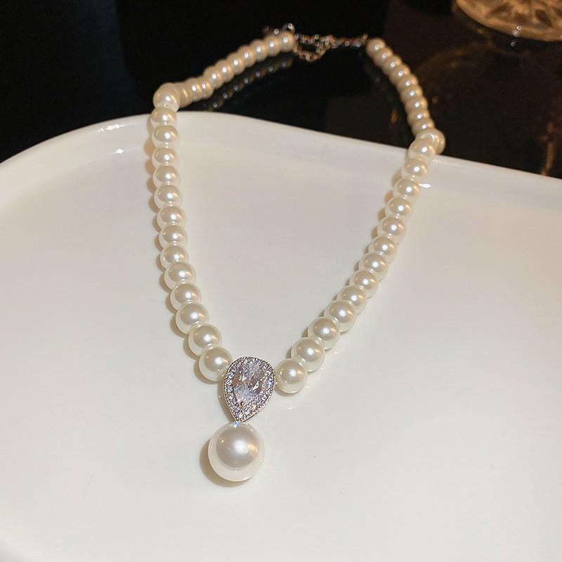 French Diamond Flower Pearl Necklace Fashion Temperament Clavicle Chain Versatile Jewelry Accessories